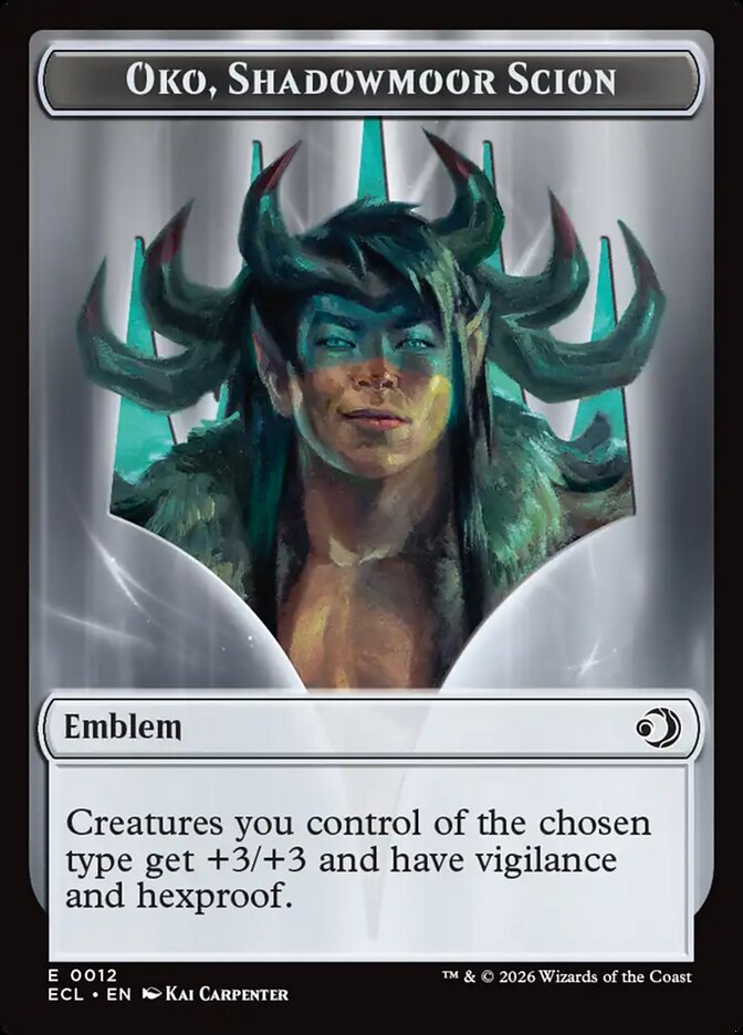 【ENG】【Foil】《ローウィンの主、オーコ(紋章)+大鹿トークン/Oko, Lorwyn Liege+Elk token》(0012/0002)[ECL]