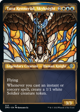 【ENG】【Foil】■ショーケース■《空騎士、トゥーラ・ケネルッド/Tura Kennerud, Skyknight》[DMU]