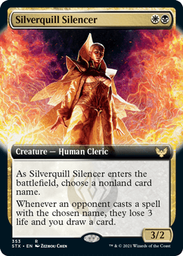 【ENG】【Foil】■拡張アート■《シルバークイルの口封じ/Silverquill Silencer》[STX]