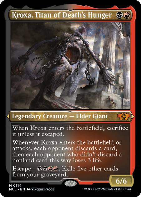 【ENG】【Foil】■エッチング■《死の飢えのタイタン、クロクサ/Kroxa, Titan of Death's Hunger》[MUL]